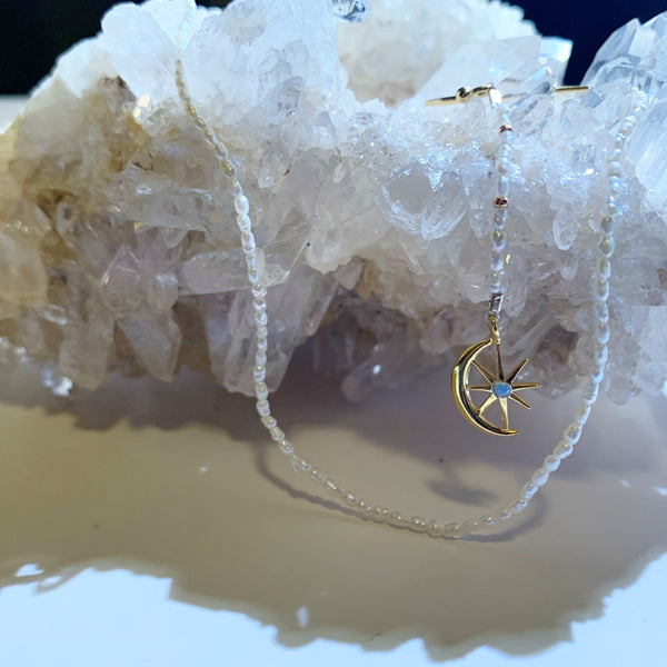 Moon star earrings with opal