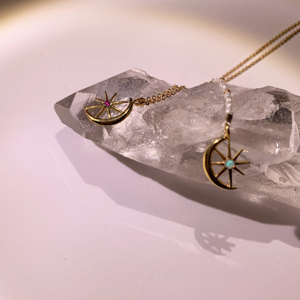 Moon star earrings with opal